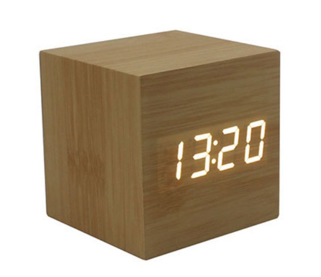 Promotional Electronic wooden led alarm clock wood logo customized