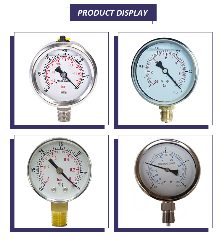 Vacuum Pressure Gauge 50mm Compound Gauge -30inhg+250psi -1+16bar