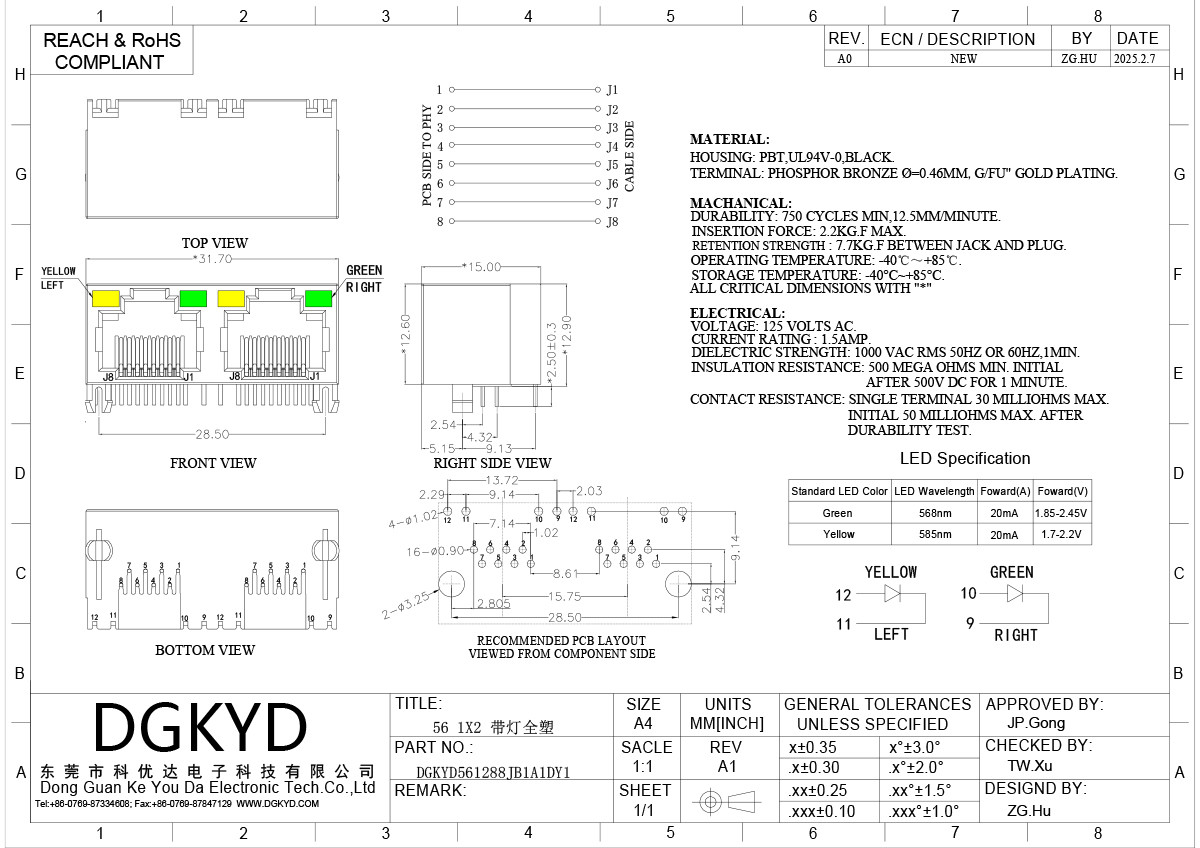 Smart Network Home RJ45 Mother Seat Full Plastic Mother Seat/Interface/Network Port DGKYD561288JB1A1DY1