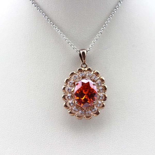 925 Silver 9mmx11mm Oval Amethyst Cubic Zircon Pendan Silver Chain Necklace (PSJ0178)