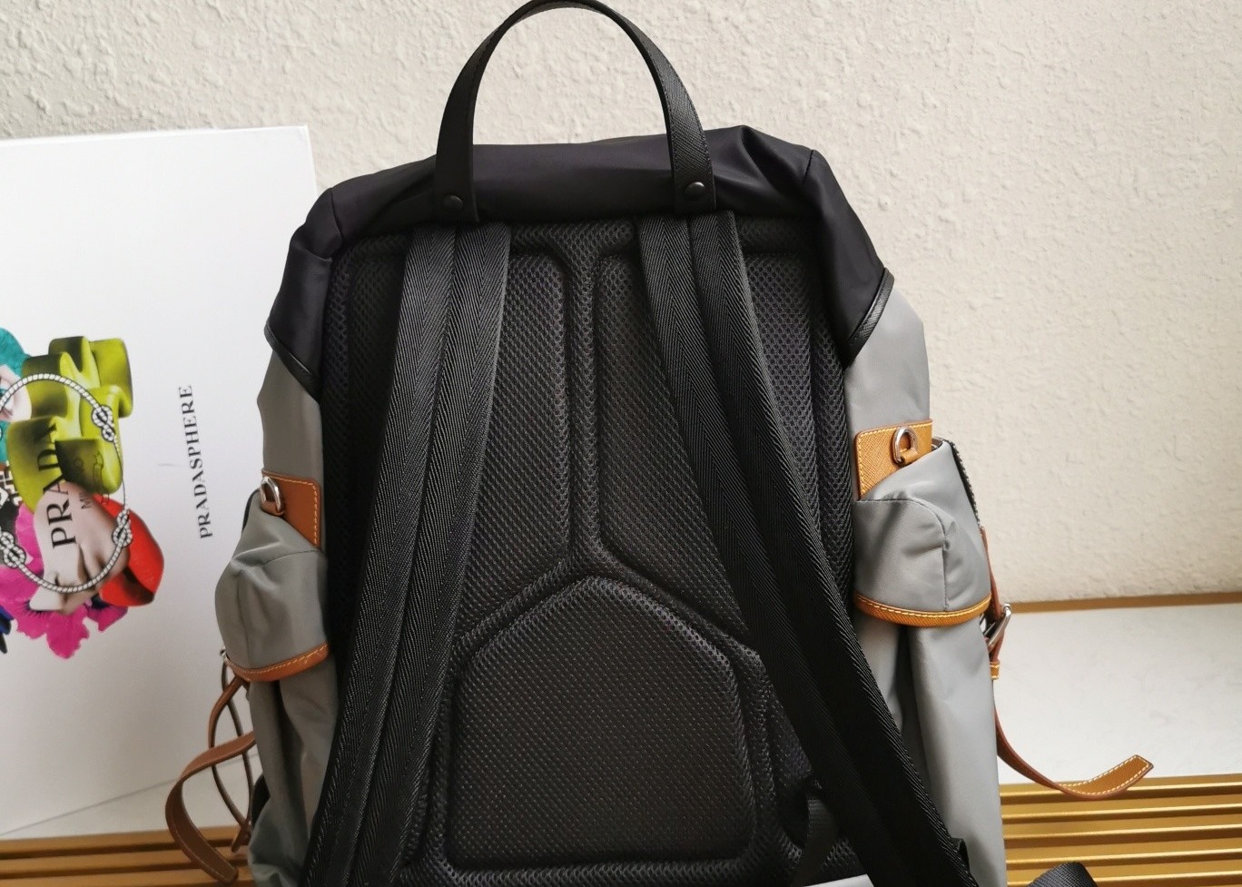 Saffiano Leather Apricot Luxury Brand Backpack With Multiple Pockets