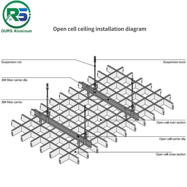 Aluminum Suspended Metal Ceiling 0.65mm Square Grille Tube Sound Absorption