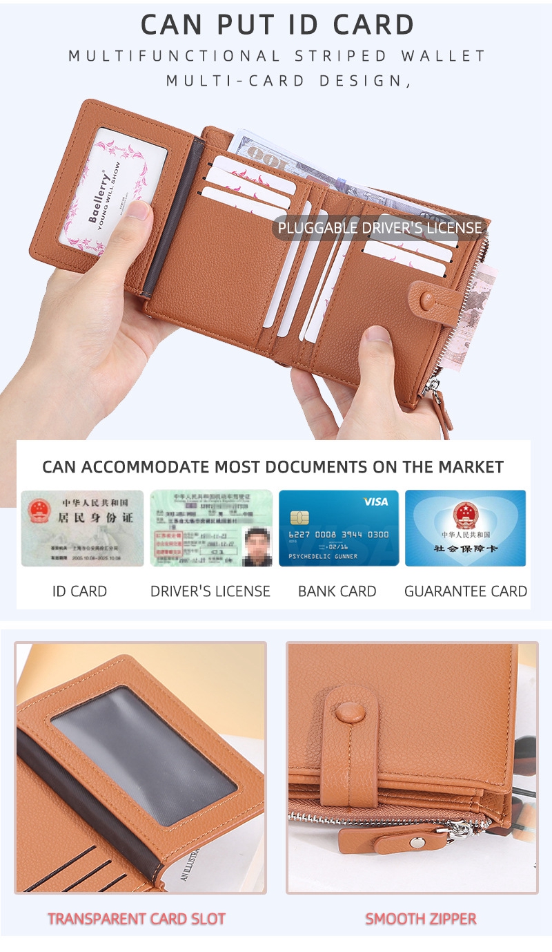 Minibook Short Cross Section Leather Multifunctional Casual Coin Wallet for Women