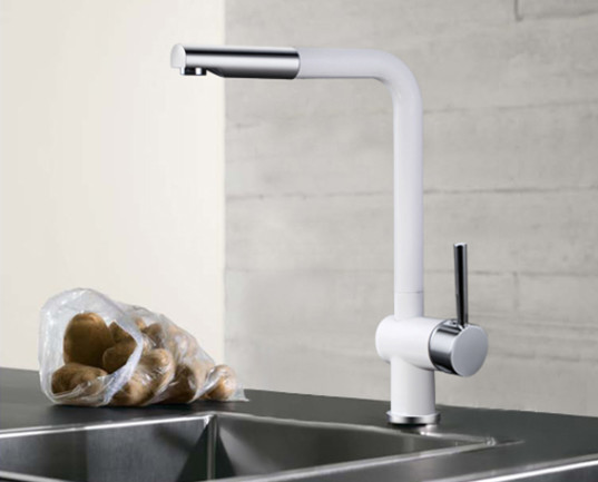 White Pull Out Rotatable Kitchen Scandinavian Copper Sink Faucet