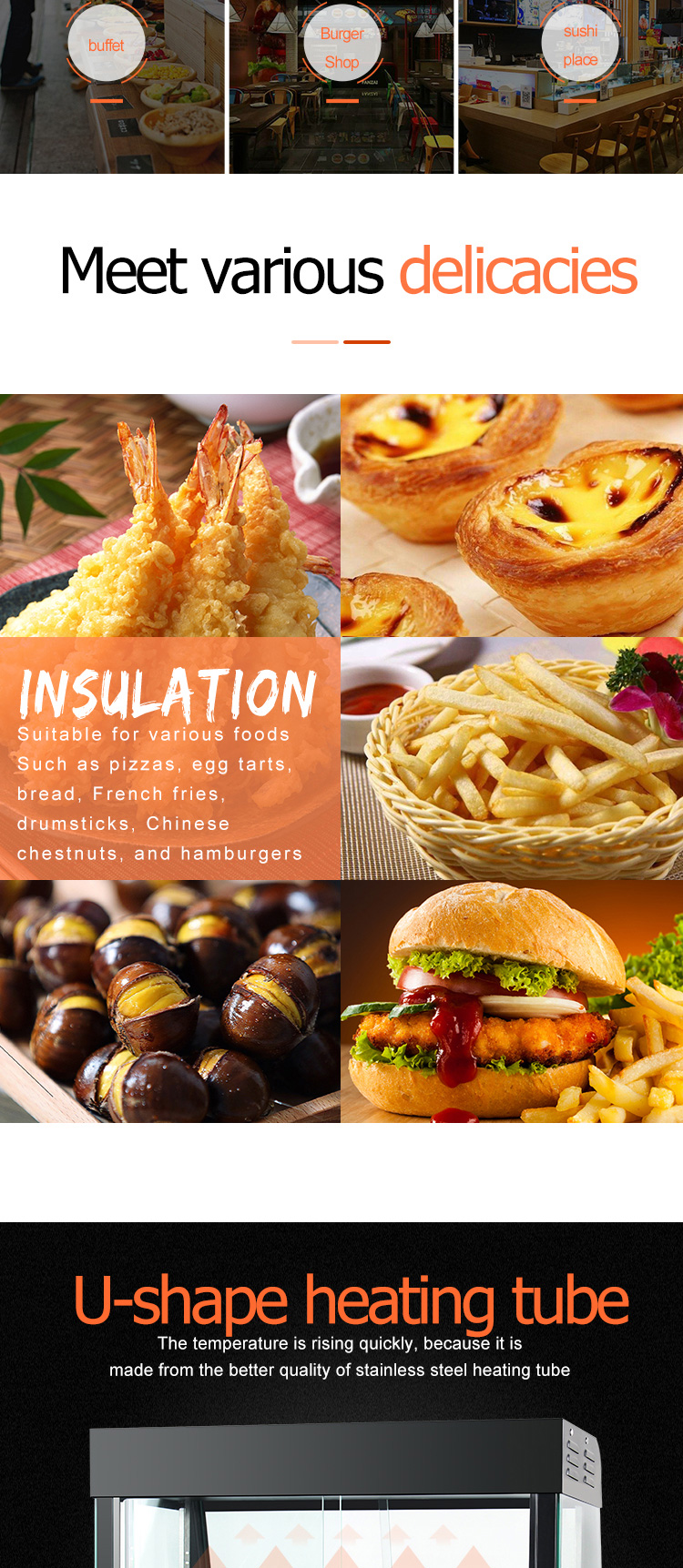 Warmer and Heater Function Electric Display Showcase for Commercial Kitchen Hot Food