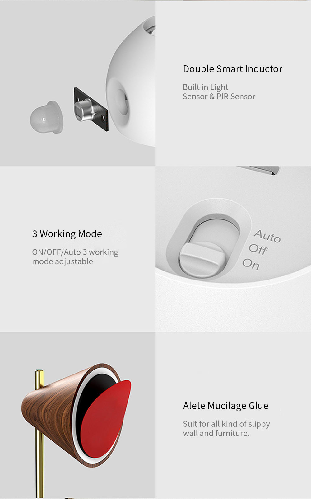 Wall Mount 500mAH 15Lm USB Rechargeable Motion Sensor Light