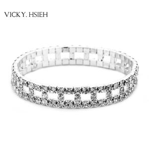 China VICKY.HSIEH Silver Tone Glamour Crystal Rhinestone Wedding Bridal Social Stretch Bracelet wholesale