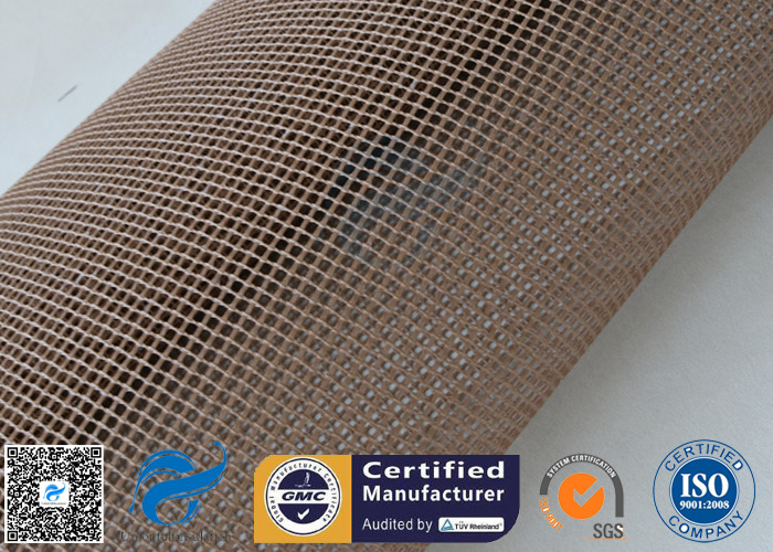 Brown PTFE Coated Fiberglass Mesh Fabric 600GSM 1MM Conveyor Belt Cloth