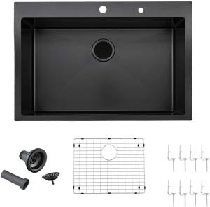 China 33&quot;X 22&quot; 18 Gauge Topmount Drop In Single Bowl Basin Black SUS304 Kitchen Sink wholesale