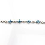925 Silver Jewellery Quatrefoil Blue Topaz Cubic Zircon Tennis Bracelet (B04BLUE