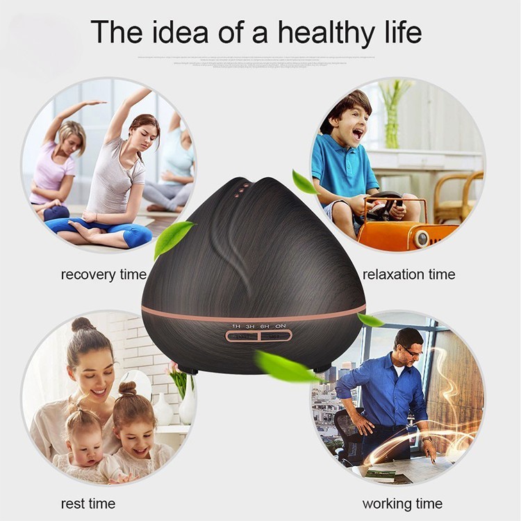 400ml Wood Grain Ultrasonic Aromatherapy Diffuser with Multi Mist Outputs, Shark Mouth Design