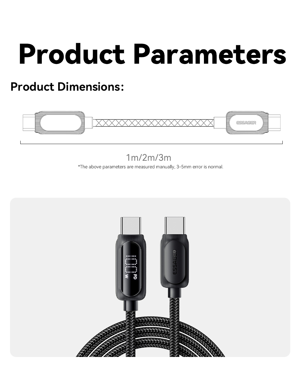 ESSAGER ES-X57 Series 60W 100W USB C Fast Charging Cable Type C
