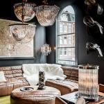 Crossglass Pendant Crystal Ceiling Mount Chandelier with Brass Finish