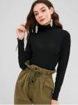 Blank Open Back Long Sleeve Ribbed Turtleneck Crop Top