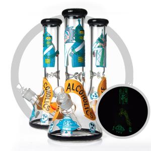 China Rick And Morty Art Bong 7mm Glass Smoking Water Pipe With 14MM Bowl wholesale