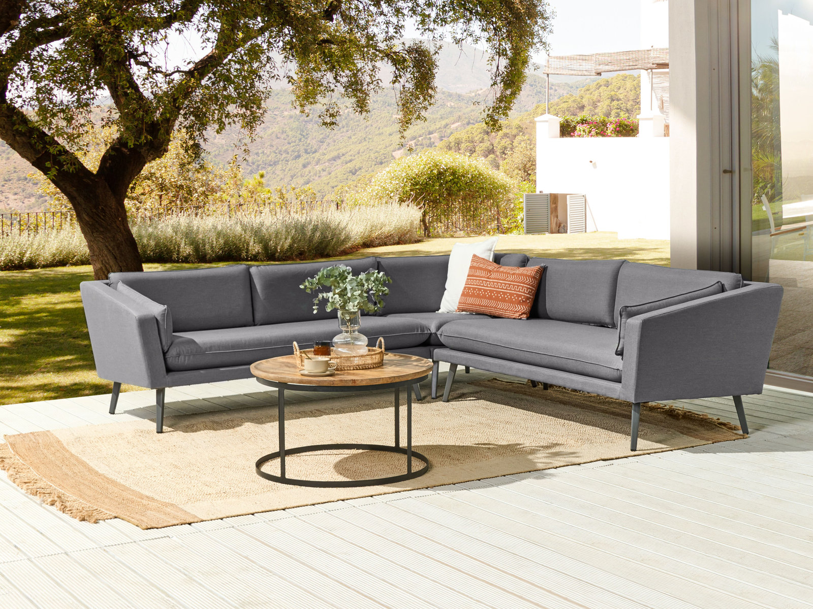 Modern Design Style Grey Cushion All Weather Fabric Sofa Set Furniture for Villa Garden