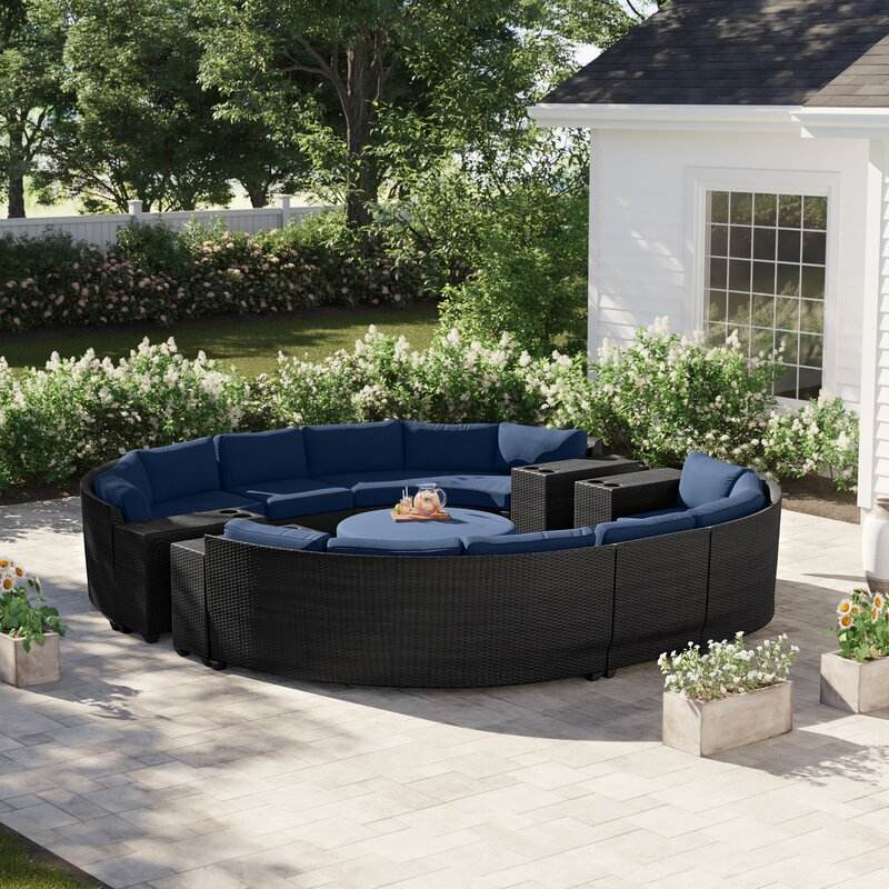 Round Swimming Pool Sofa Unfolded Rattan Sofa Outdoor Black