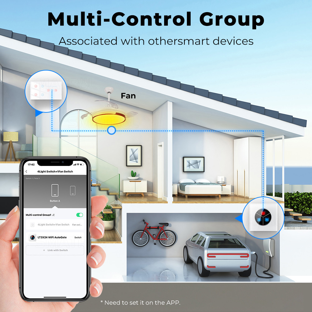 Tuya WiFi Smart Light 4 gang Switch Ceiling Fan Speed Control​​ Timer Voice Power Monitor Support Alexa Google Home Tmall Genie 100-240V