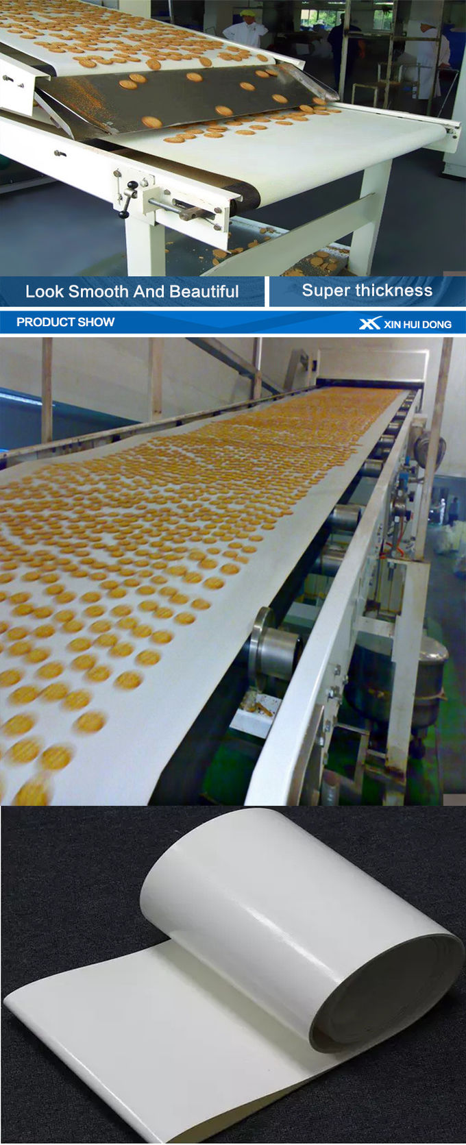 Biscuit Production Line Flat Belt Conveyor 0.4kW - 22kW Power High Efficiency