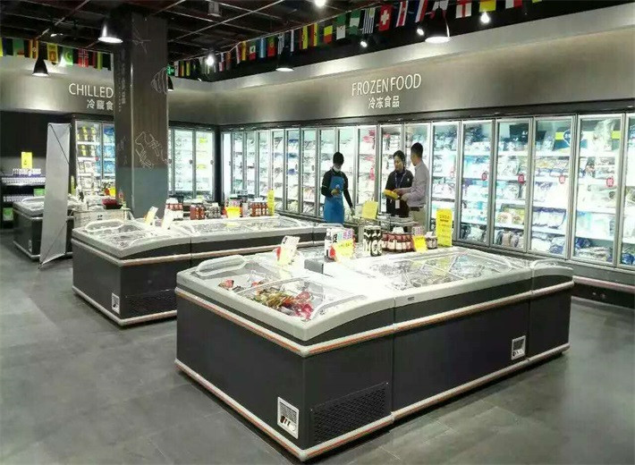 Curved Glass Door Combination Open Top Island Freezer