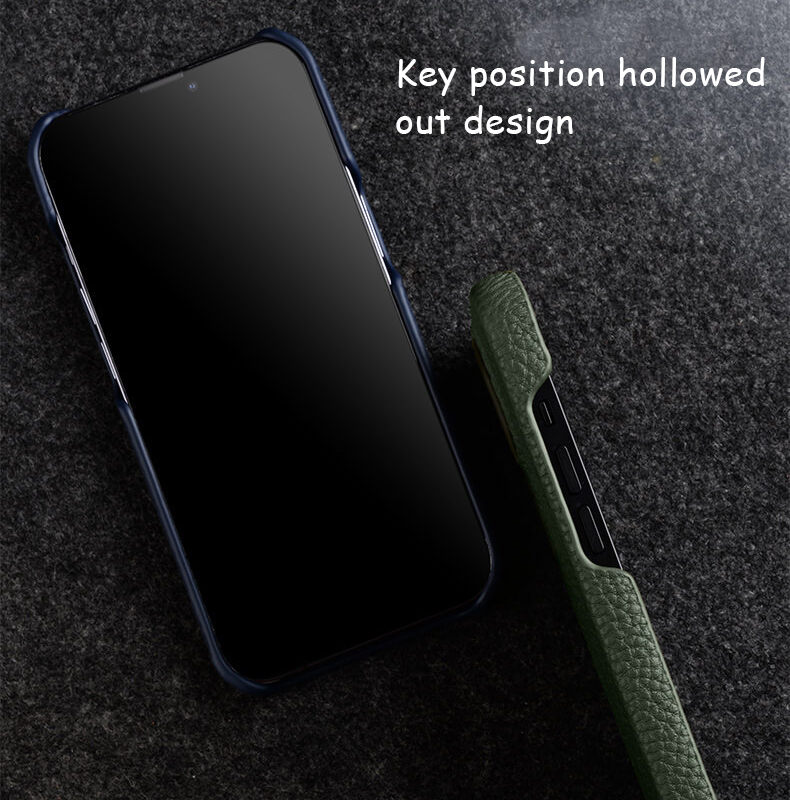 Minibook Handmade Luxury Full Grain Pebble Leather Phone Case for Iphone 13 14 Pro Max