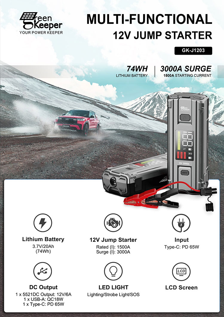 Car Emergency Battery Jump Starter UltraSafe Super Capacitor 3000A for Vehicles Truck