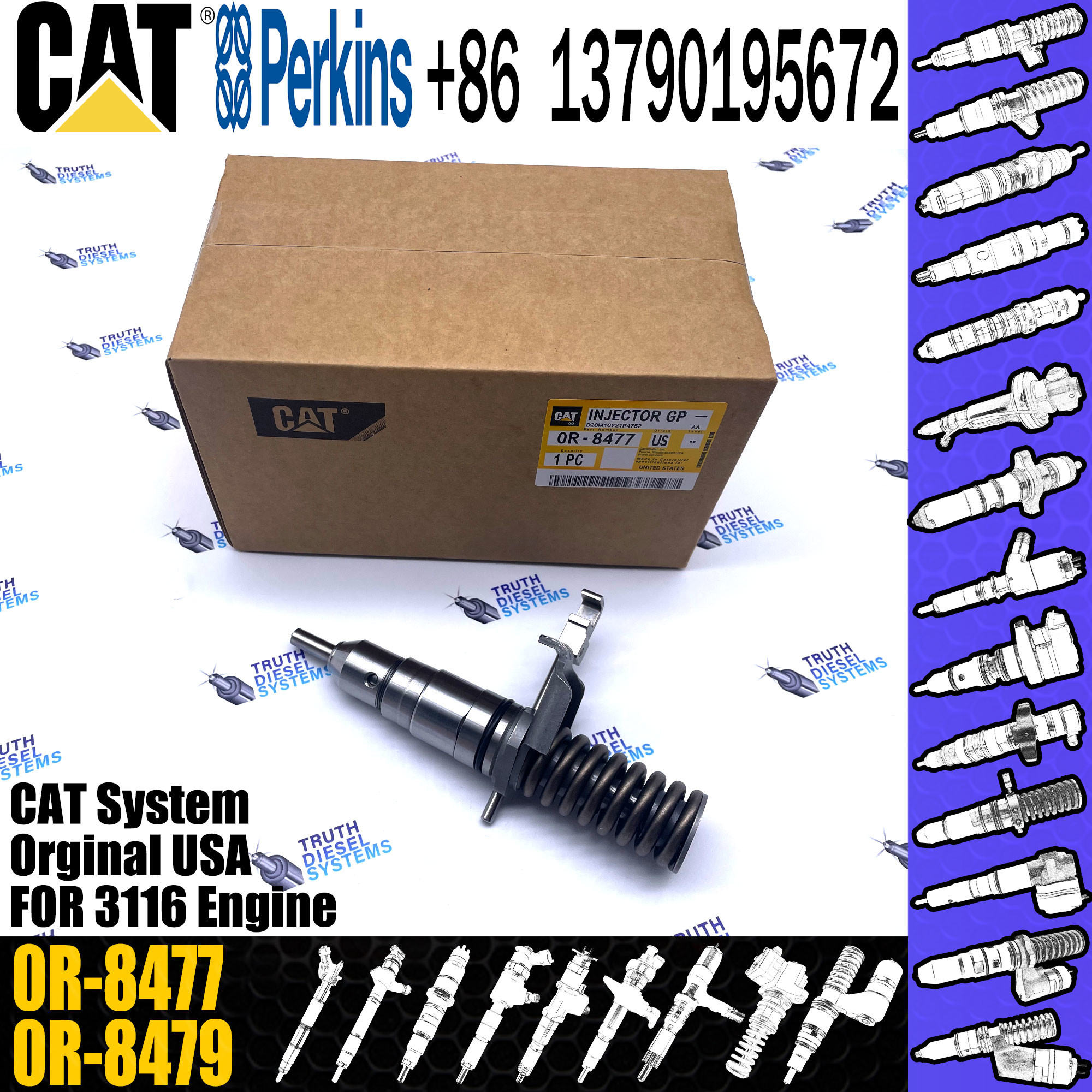 Diesel 3116 Engine Injector Assy 127-8211 1278211 common rail injector 0R-8477 for CAT Diesel Engine