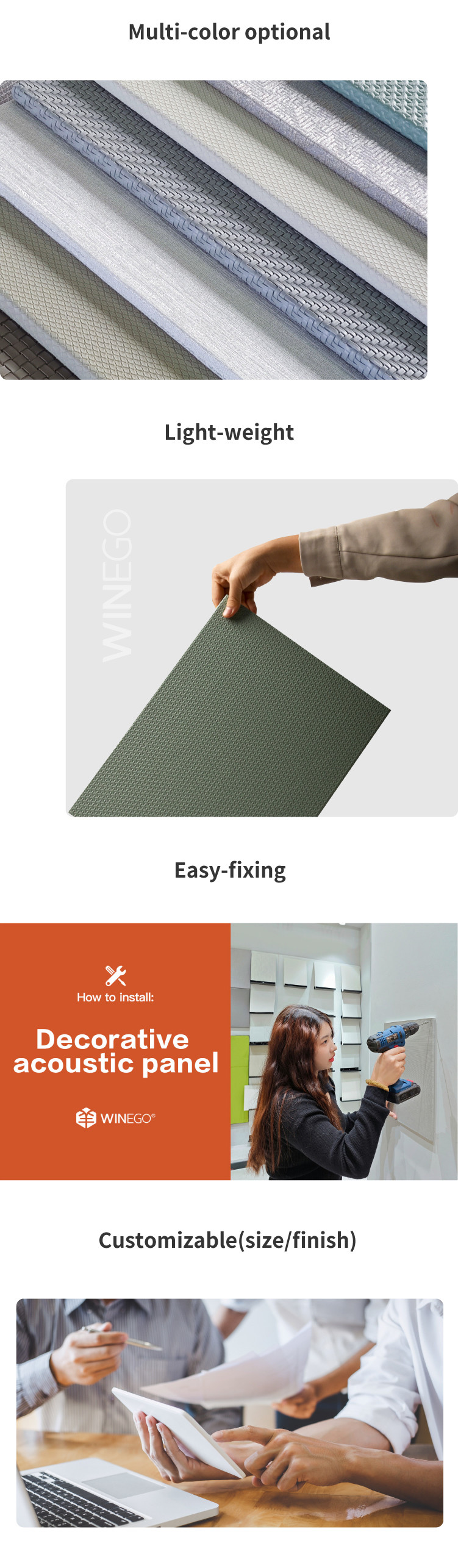 Easy To Install Panels Recyclable Material Decorative Acoustic Panels
