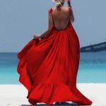 Solid Color 155cm Women's Beachwear Dresses , Sling Backless Casual Beach Maxi