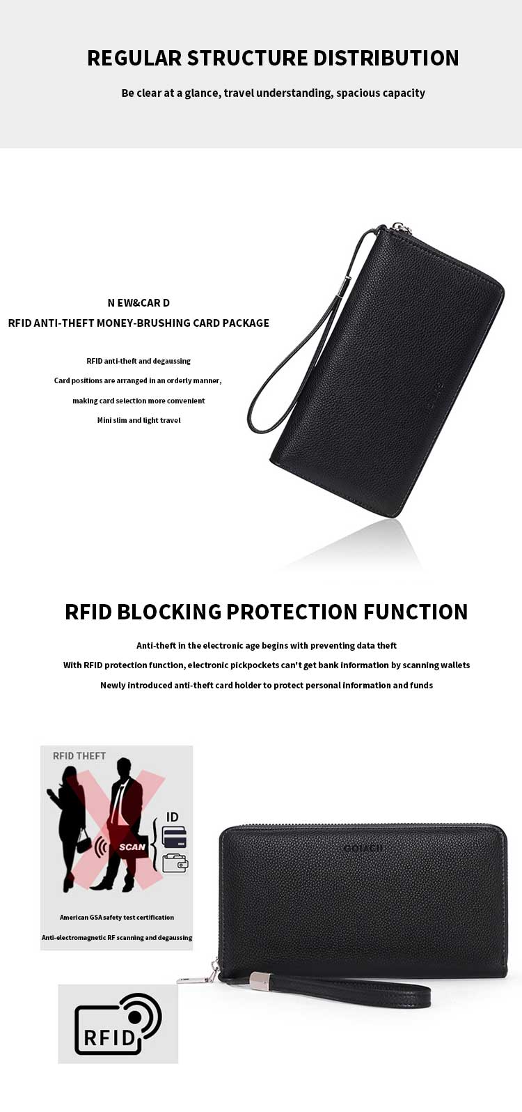 Large Capacity Rfid Blocking Money Clip Credit Card Holder for Women Custom Coin Purse