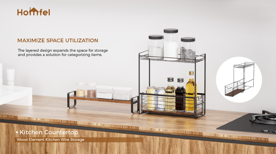 MDF Standing Type Wood Element Modern Design Household Multifunctional Stylish Metal Kitchen Organizer