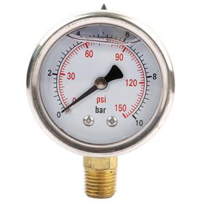 China Oil 150 Psi 2.5in Liquid Filled Pressure Gauges 1/4 BSPT Lower Mount wholesale
