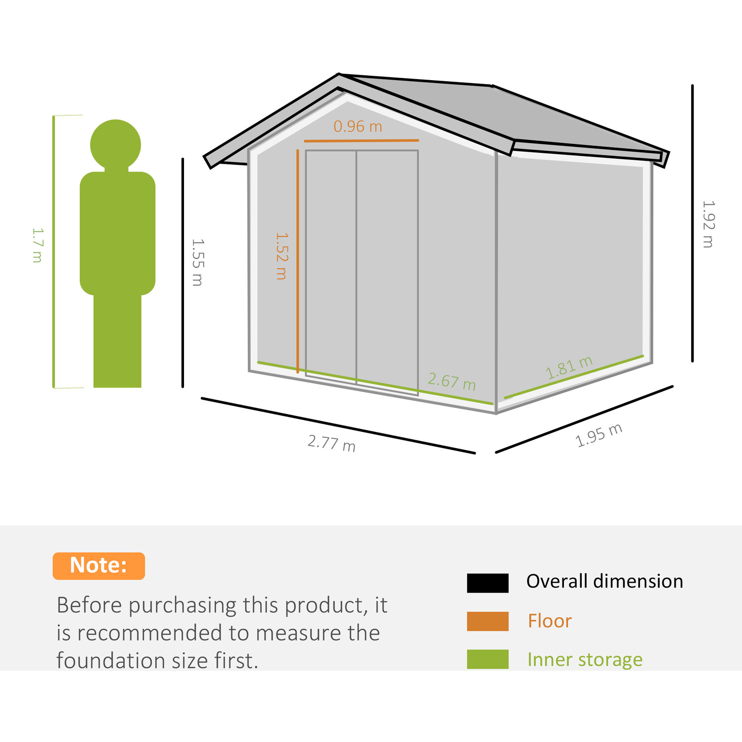 64.5kg Galvanised Steel Storage Shed AJUNION 9 x 6FT 2 Doors for Garden Building Shed