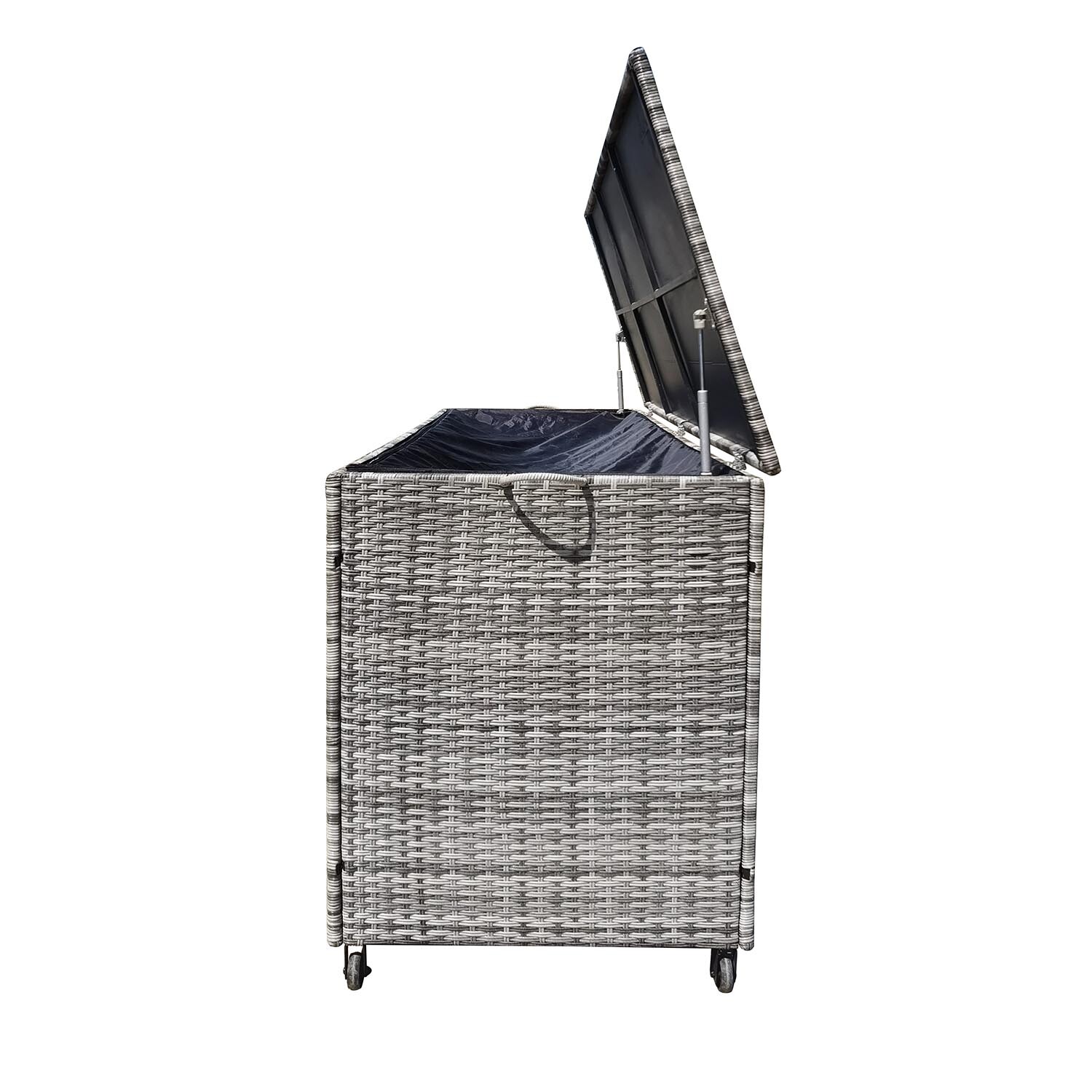 Spacious Multifunctional Wicker Rattan Garden Storage Box with Wheels by AJUNION