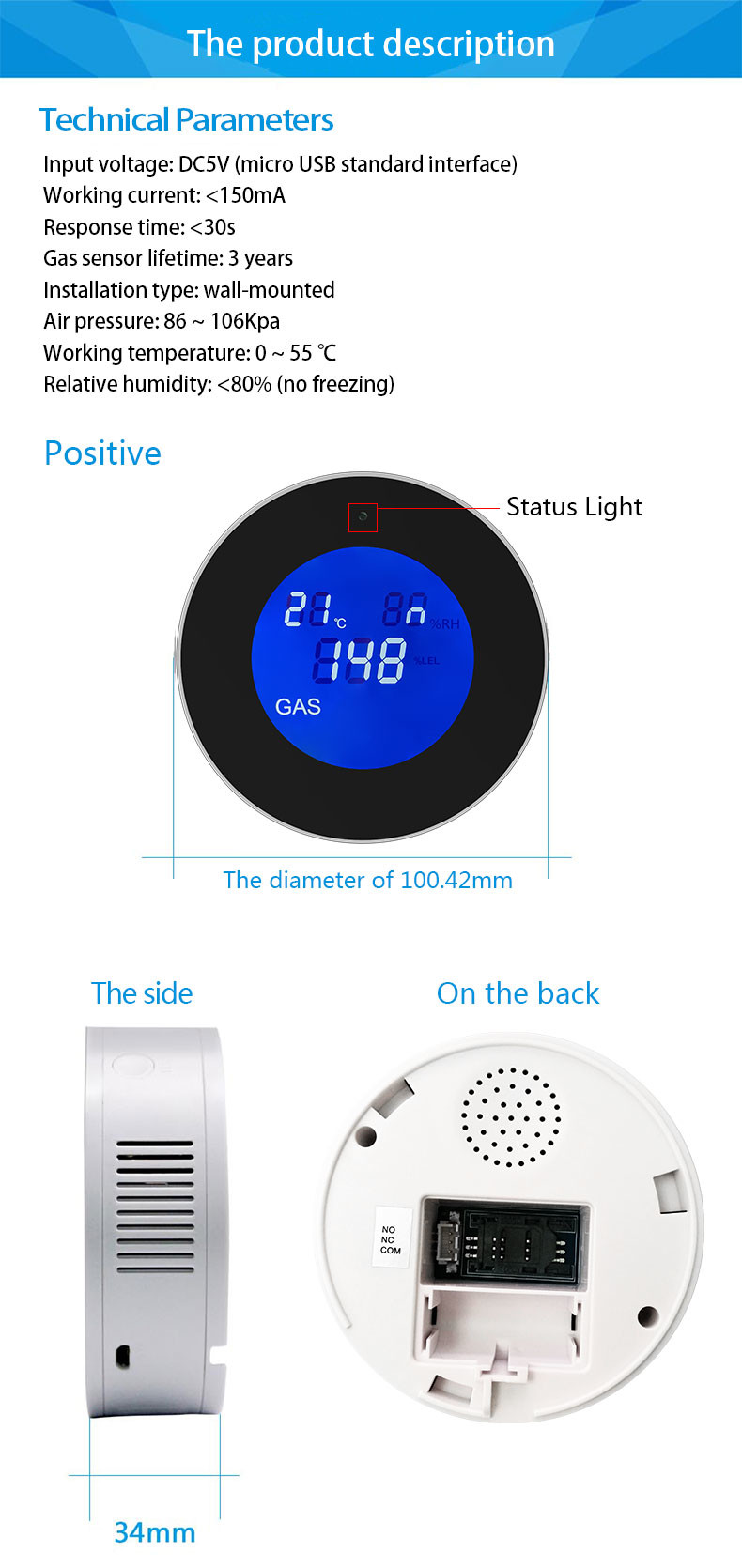 Glomarket Tuya Wifi Alarm System Led Digital Alarm Leak Detector Gas Sensor Gas Leak Detector