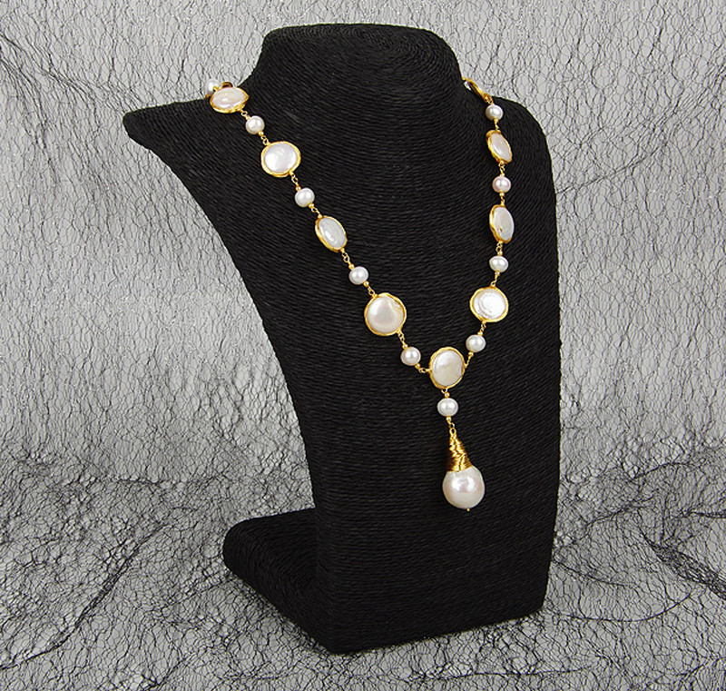 Natural Baroque Pearl necklace Cassic large irregular baroque pearl necklace Baroque Pearl Metal Charm Necklaces Choker