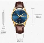 Goldtone 39mm Unisex Wrist Watch 3BAR Mens Wrist Watch Brown Leather Strap