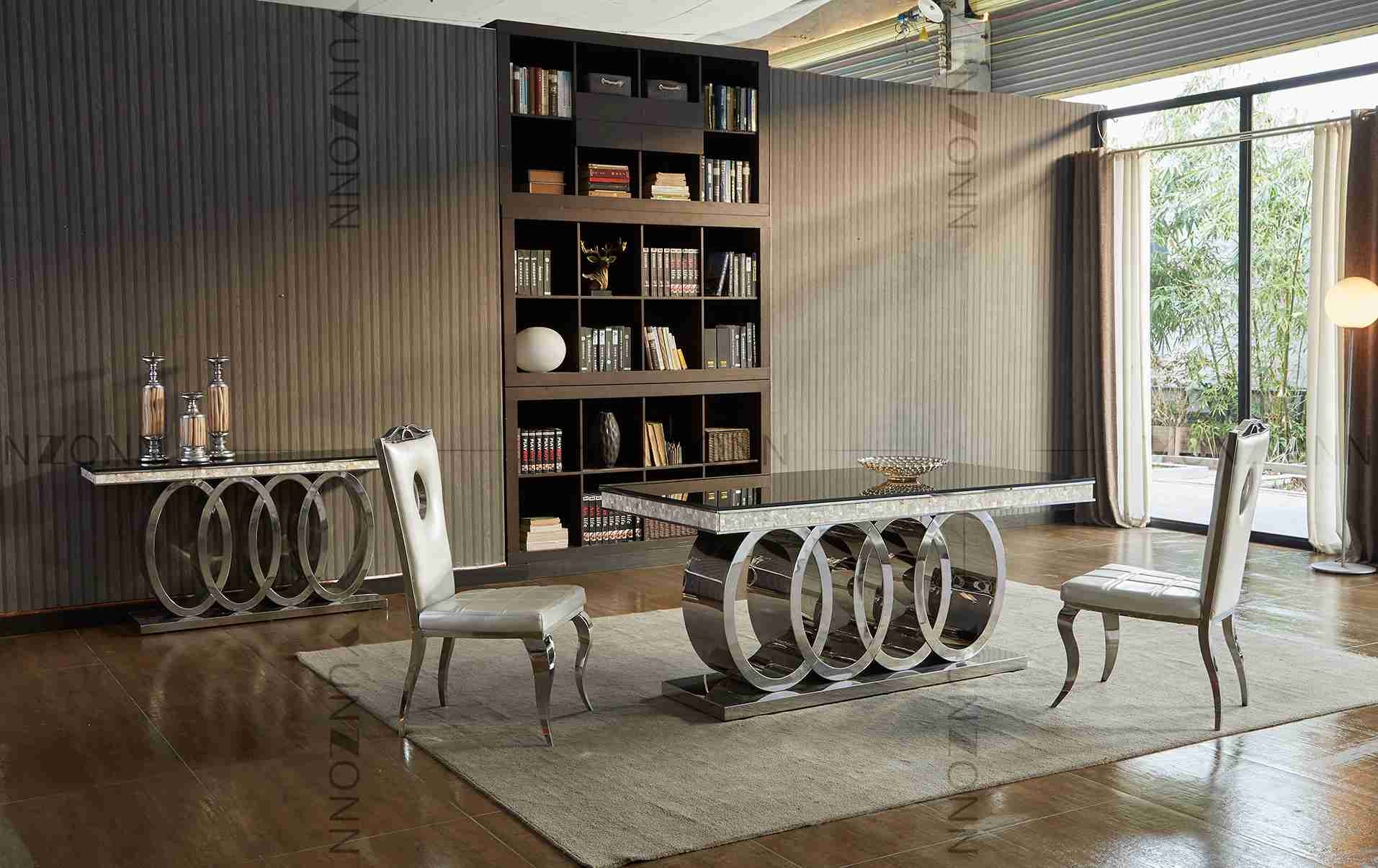 Heavy Base Luxury Modern Dining Tables Black Glass Top Dining Table L200xW100xH75cm