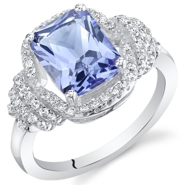 Natural 2 ct Cushion Cut Tanzanite Cocktail Ring in Sterling Silver Engagement Ring In 18K White Gold