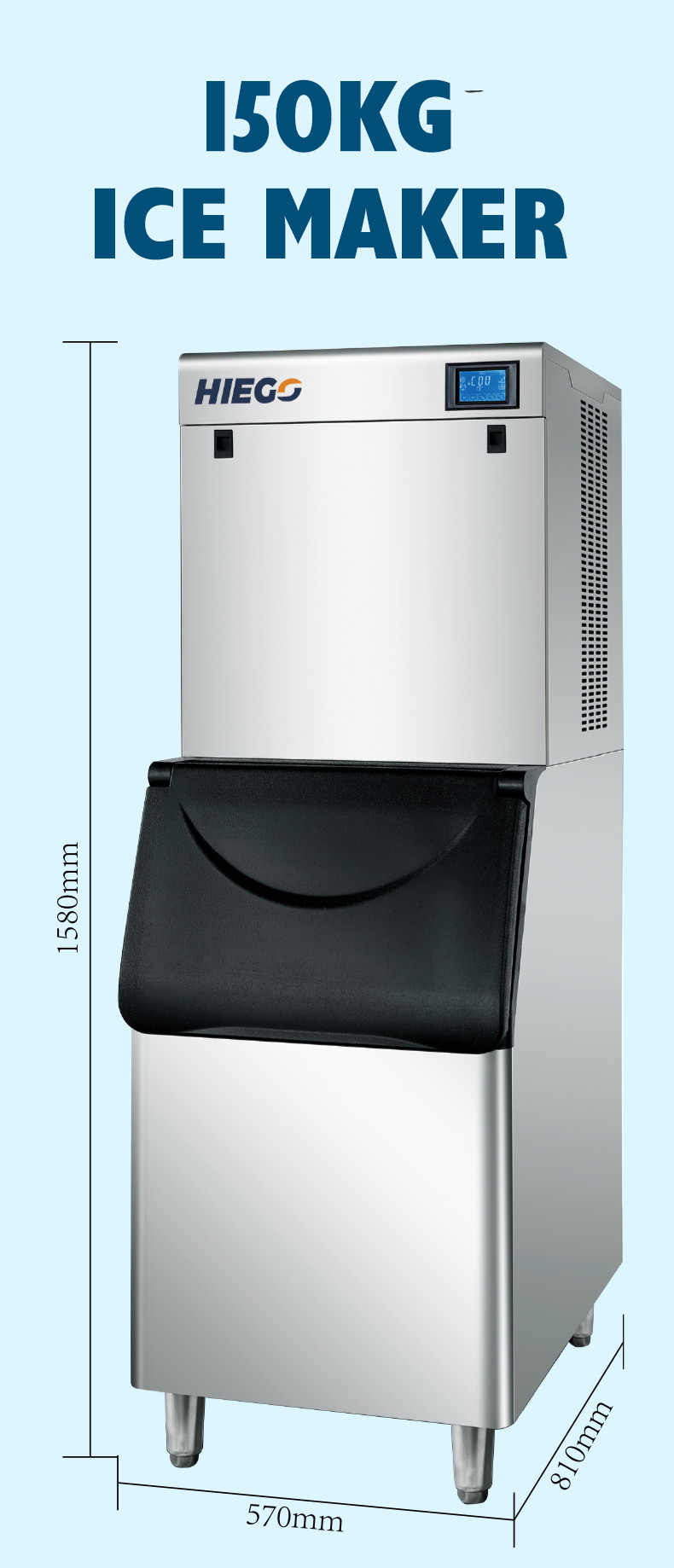 150kg Automatic Ice Machine 110kg Storage Air Cooling Commercial Ice Cube Maker