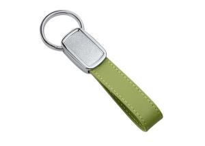 China Debossing Tape Green PU Leather Key Chains Strap Epoxy Doming wholesale