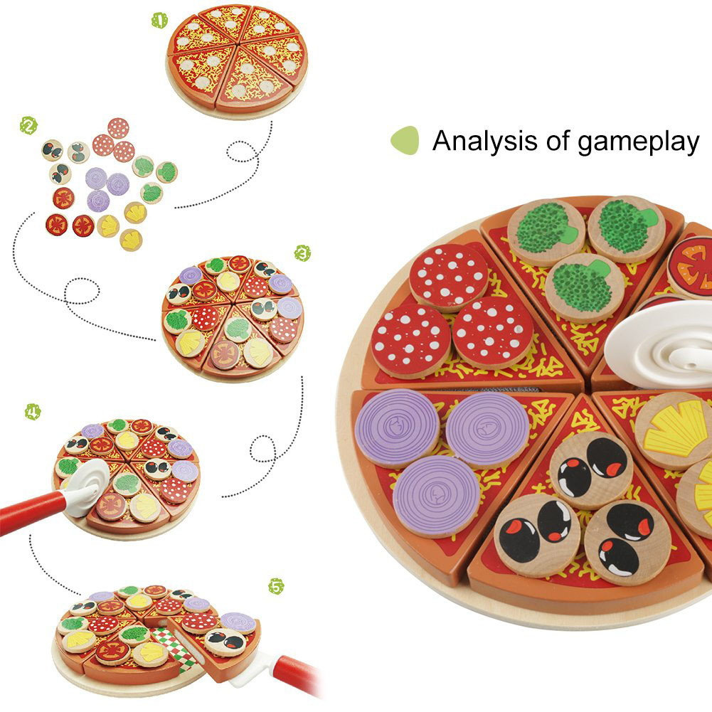 Wooden Beech Wood Pizza Food DIY Toys Kitchen Toy Set for Children Role Play Unisex