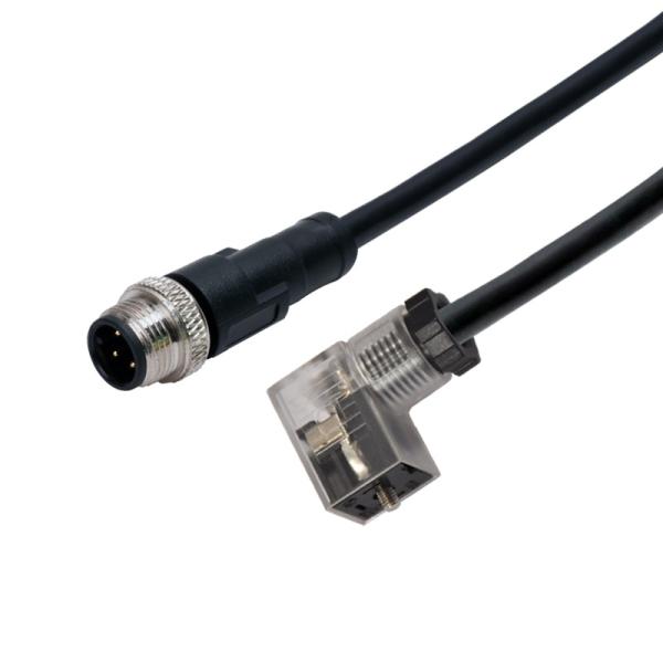 LED Solenoid Valve Type C To M12 Molding 3pins Male straight A coding Waterproof Connector