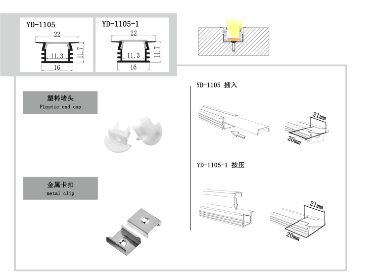 22*12mm Multiple Lampshade Colors Recessed Aluminum Profile LED Channel China Supplier