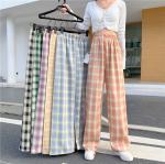 Plaid Loose Straight Leg Womens High Waisted Casual Pants