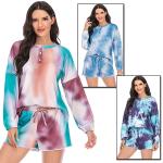 Fashion Tie Dye Pajamas Two Piece Set Sleepwear Long Sleeve And Shorts Ladies