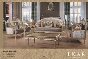 China Antique Gray Velvet Fabric With Wood Carving Living Room Sofa Set Furniture wholesale