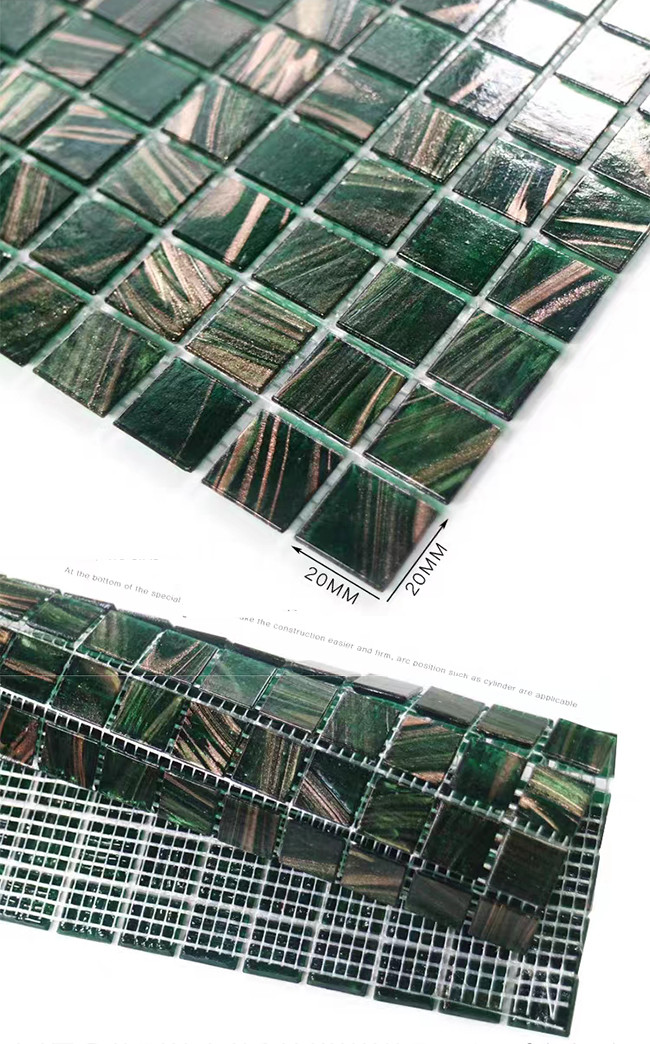 Classical Retro Style Green Glass Mosaic Tiles With Gold Line Bathroom Toilet Background Wall Tiles
