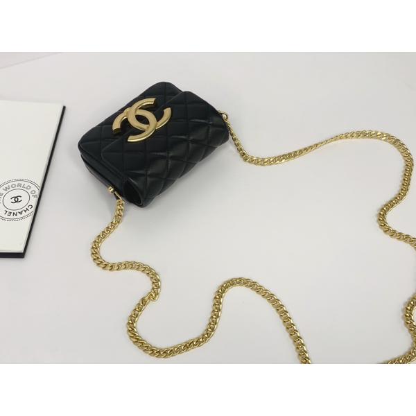 Black Lambskin Leather Branded Messenger Bag Chanel Flap Phone Holder