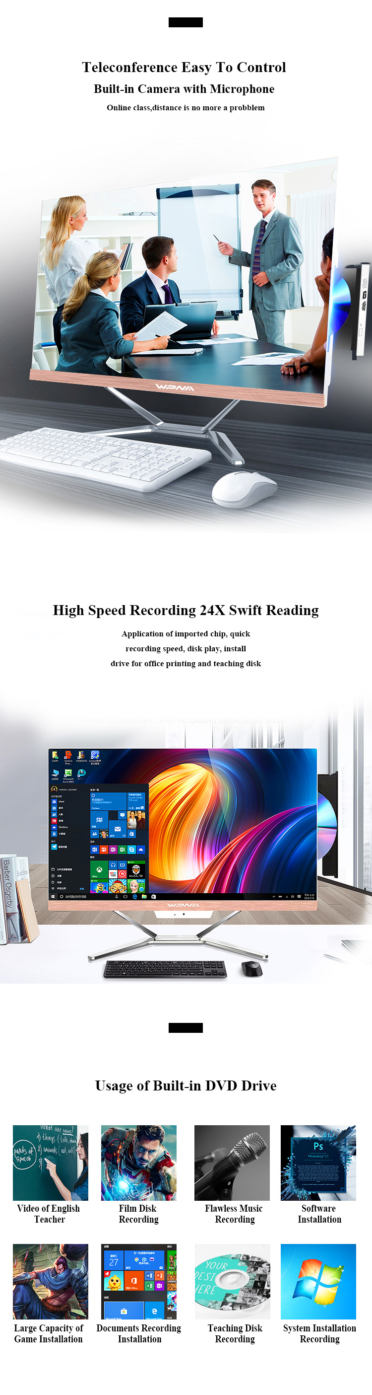 Intel Core I3 I5 I7 Gaming Desktop All In One PC Computer With Dedicated Graphics Card